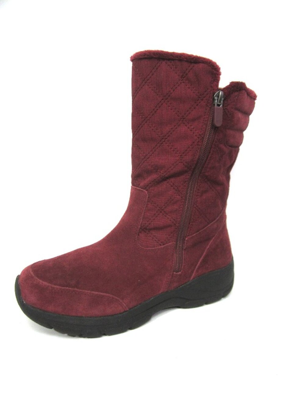 Lands' End Womens Size 8D 8 Wide Qilted Suede Side Zip Winter Boots Burgundy